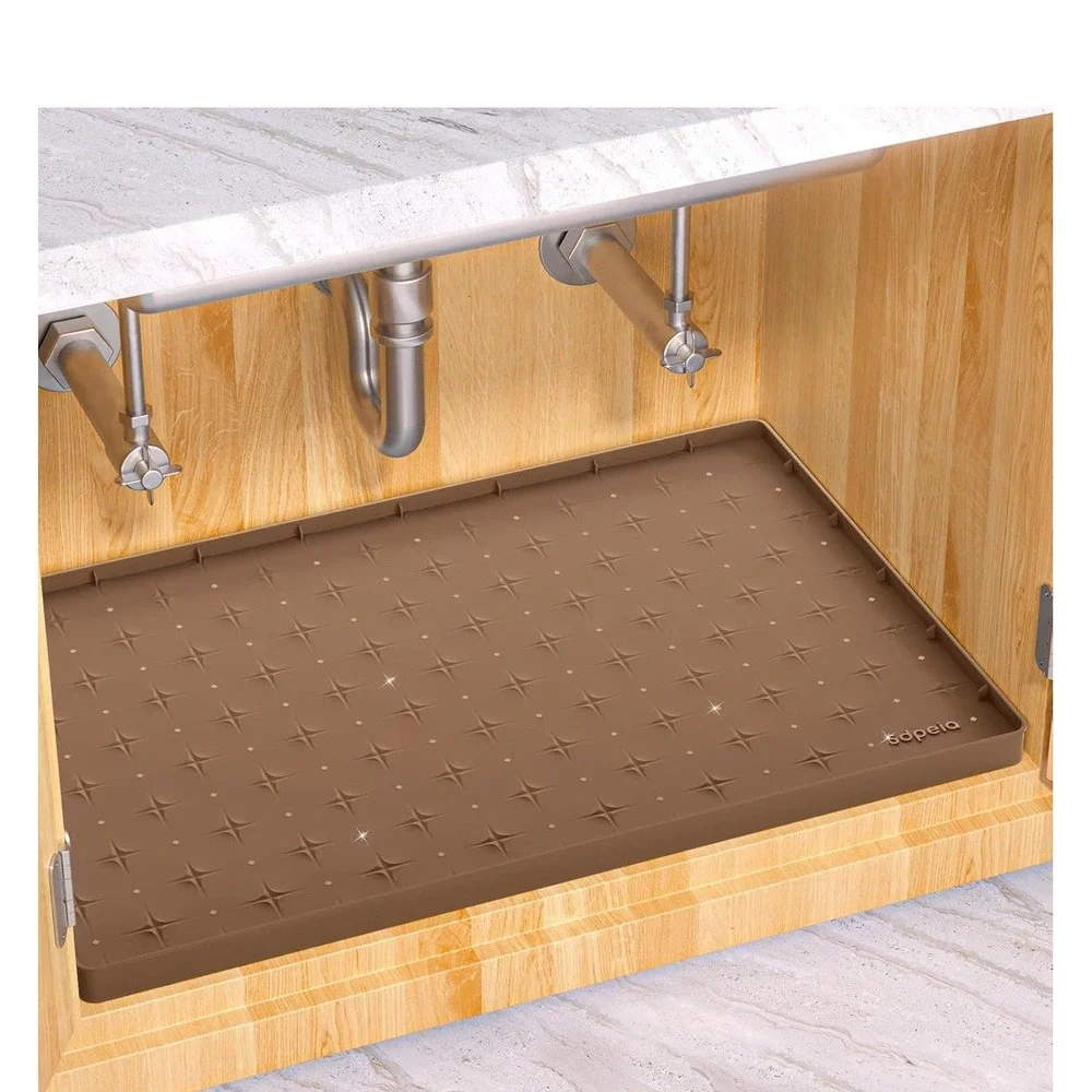 Under Sink Mat for  Cabinet, Silicone Waterproof Mat Kitchen‎ Brown